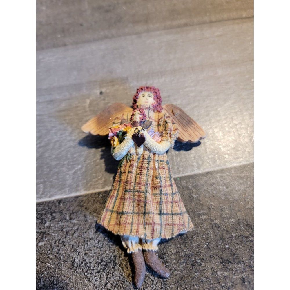 Girl angel doll heart wings plaid flowers ornament xmas